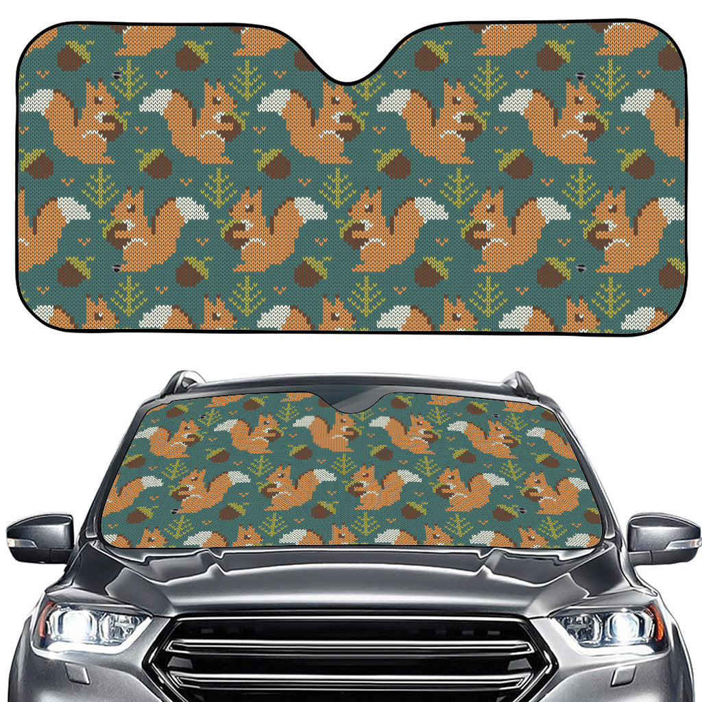 Squirrel Knitted Pattern Print Car Windshield Sun Shade