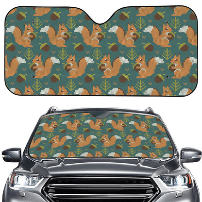 Squirrel Knitted Pattern Print Car Windshield Sun Shade