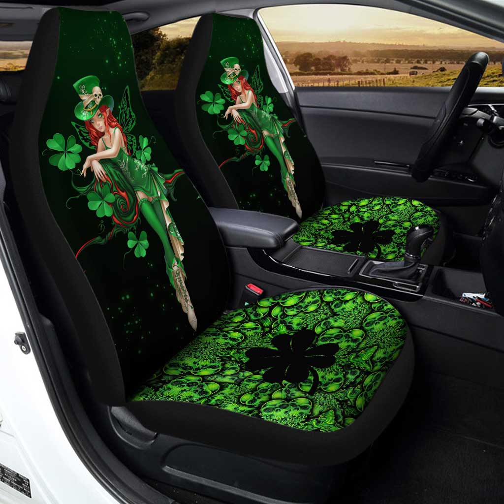 St. Patrick's Lucky Skull Shamrock Car Seat Covers Set Of 2