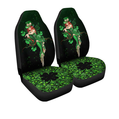 St. Patrick's Lucky Skull Shamrock Car Seat Covers Set Of 2