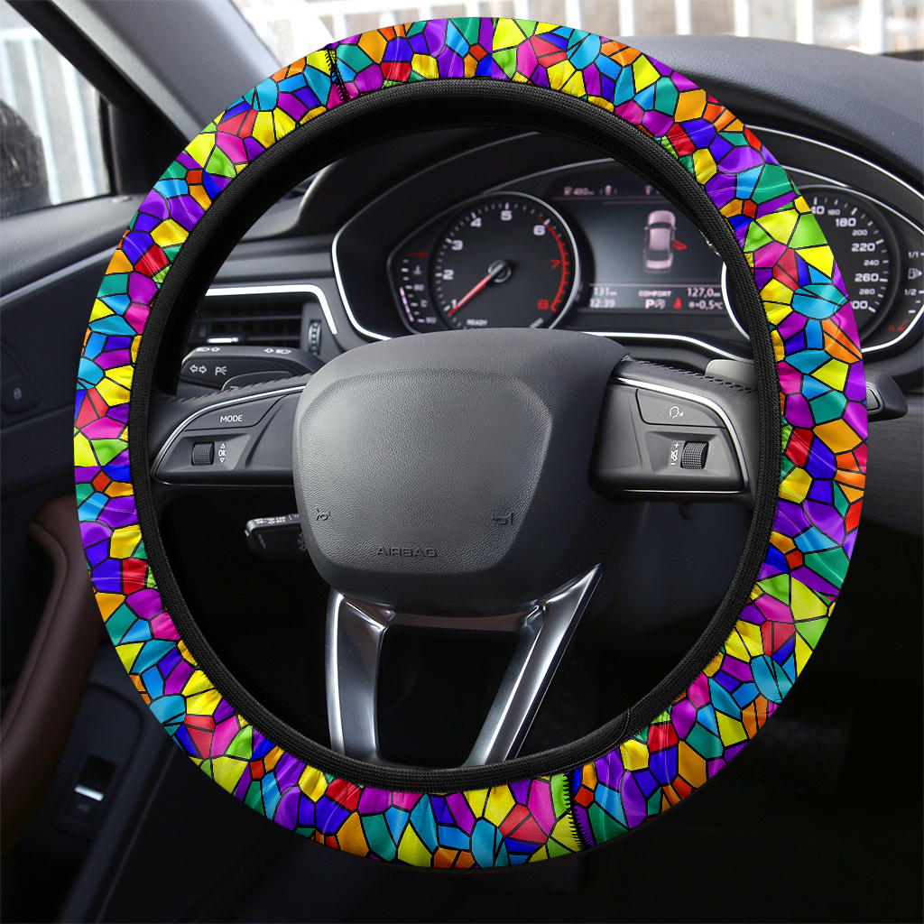 Stained Glass Rainbow Premium Car Steering Wheel Cover