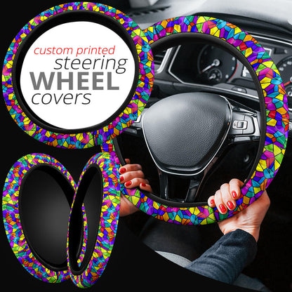 Stained Glass Rainbow Premium Car Steering Wheel Cover