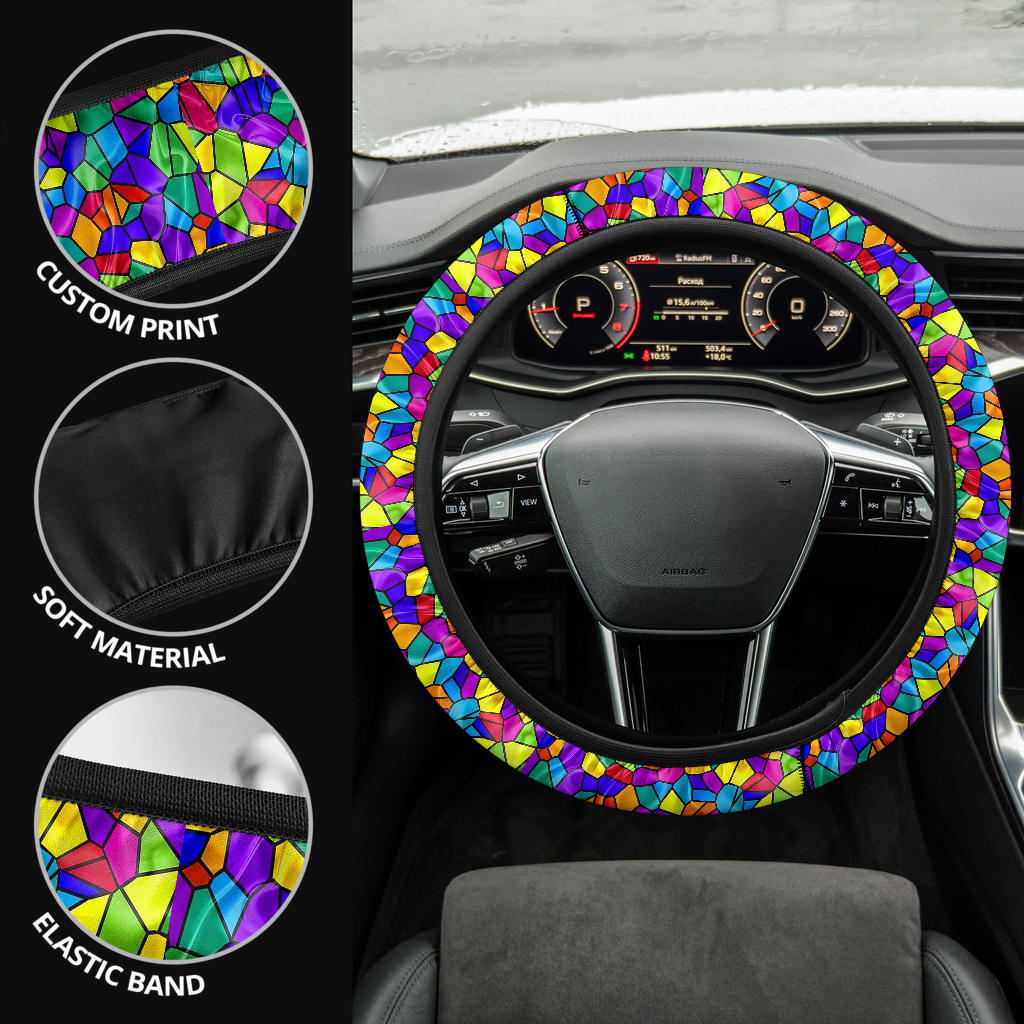 Stained Glass Rainbow Premium Car Steering Wheel Cover