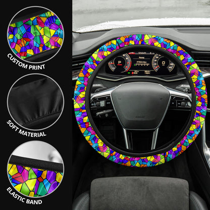 Stained Glass Rainbow Premium Car Steering Wheel Cover