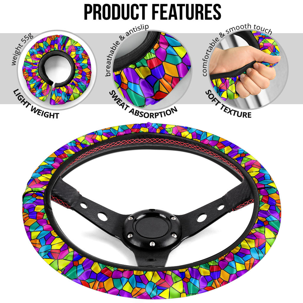 Stained Glass Rainbow Premium Car Steering Wheel Cover