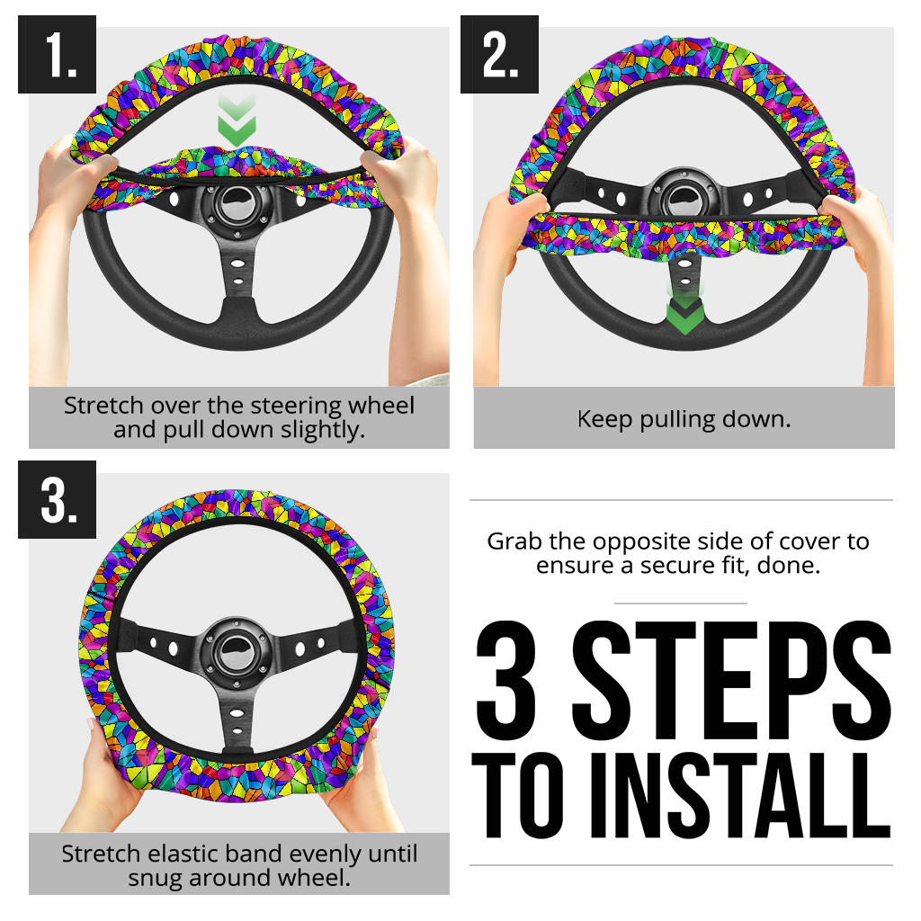 Stained Glass Rainbow Premium Car Steering Wheel Cover