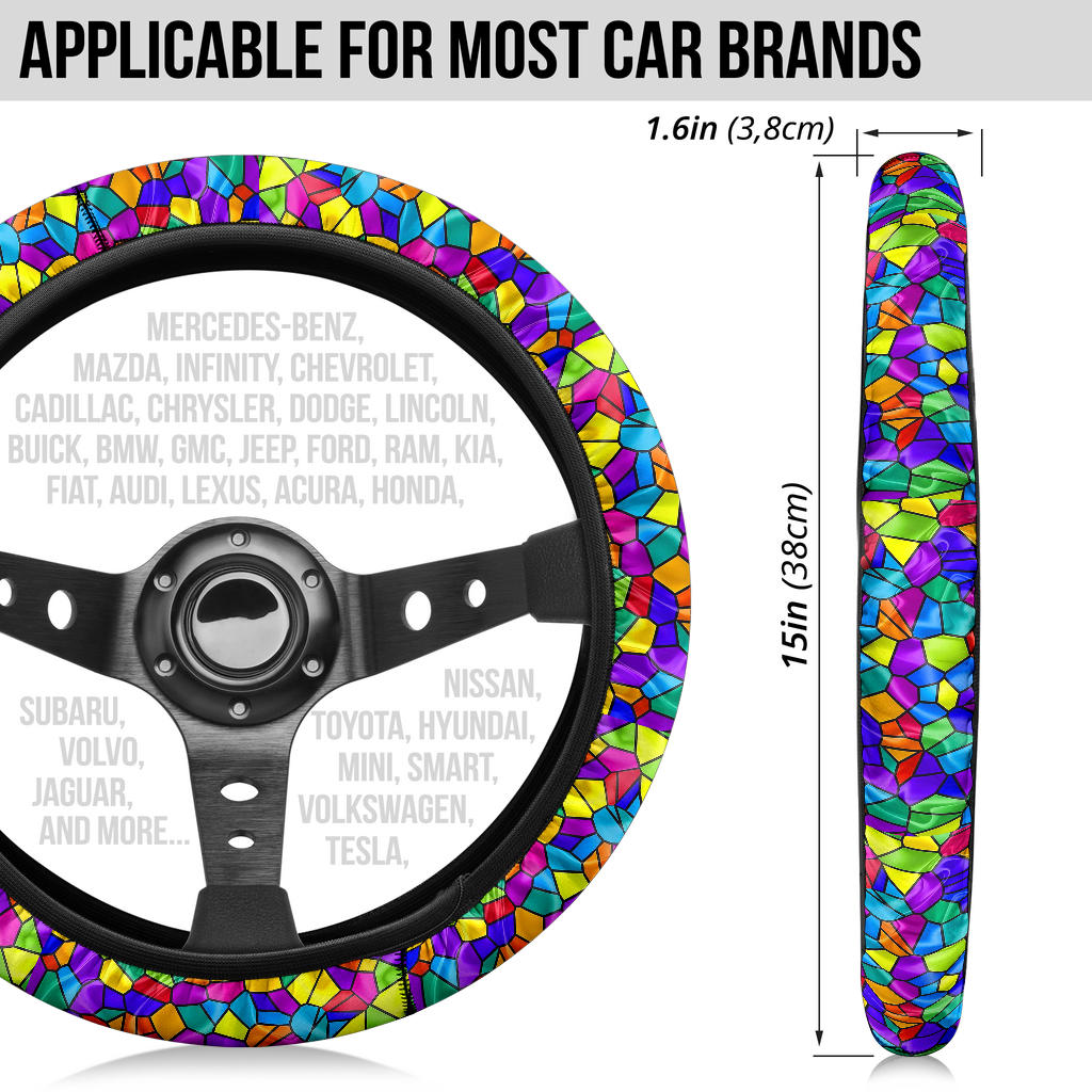 Stained Glass Rainbow Premium Car Steering Wheel Cover