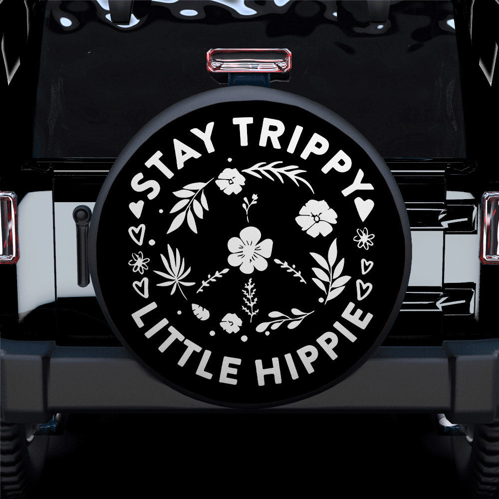 Stay Trippy Little Hippie Floral Peace Sign Car Spare Tire Cover