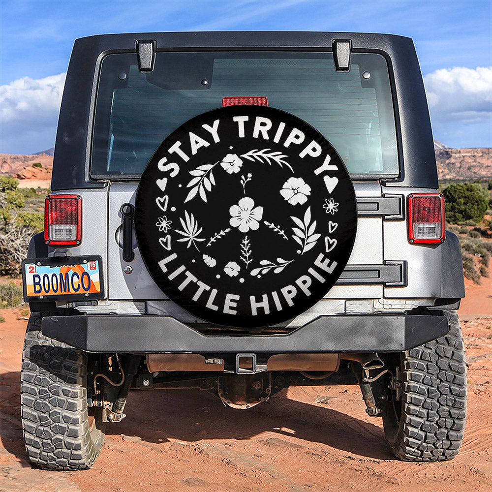 Stay Trippy Little Hippie Floral Peace Sign Car Spare Tire Cover
