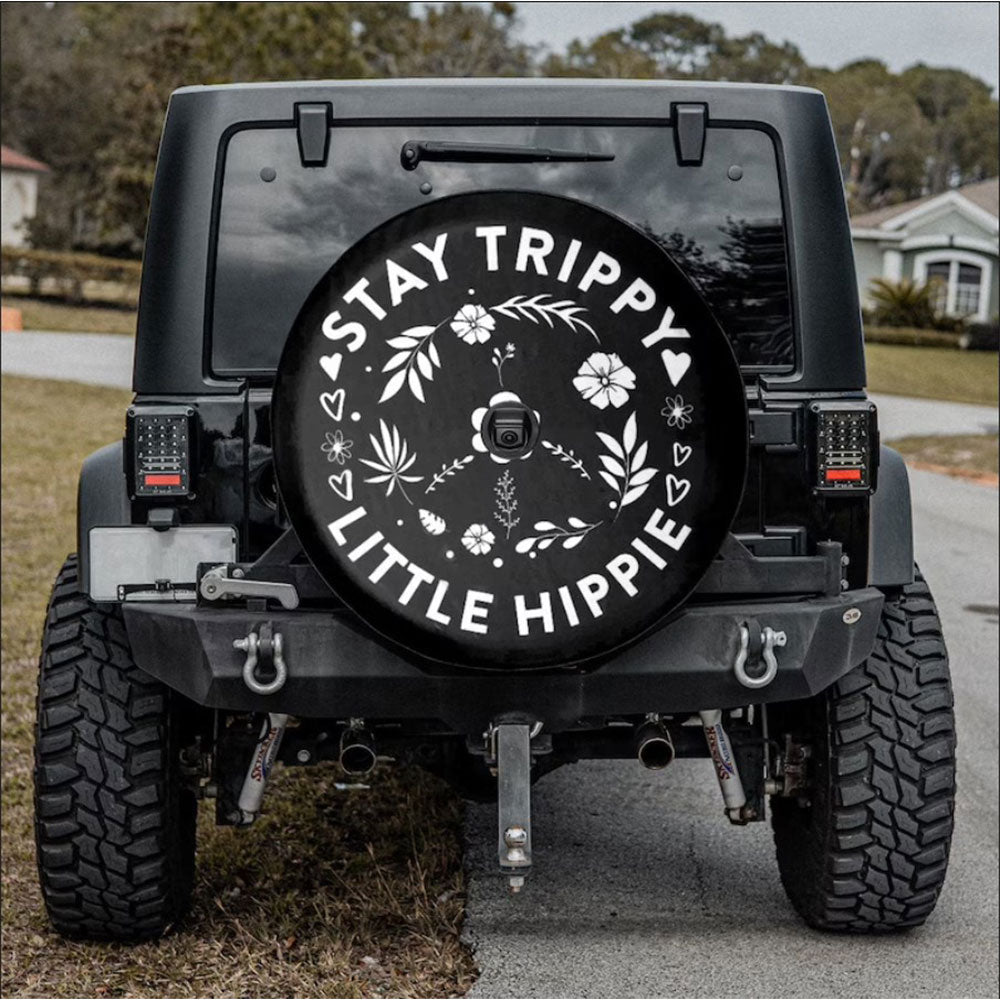 Stay Trippy Little Hippie Floral Peace Sign Car Spare Tire Cover