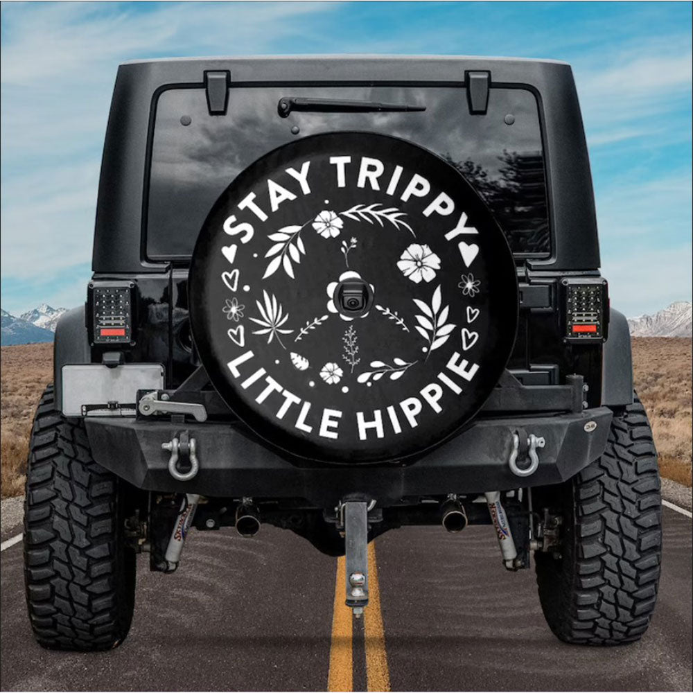 Stay Trippy Little Hippie Floral Peace Sign Car Spare Tire Cover