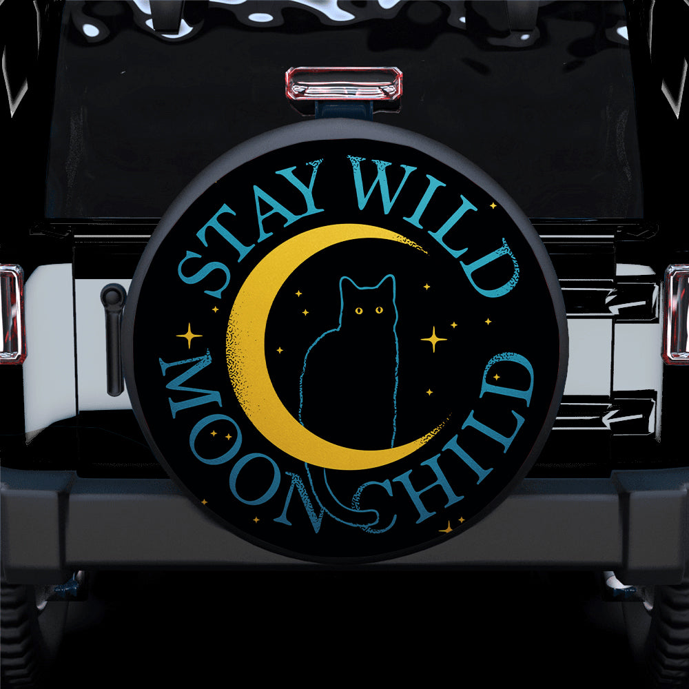 Stay Wild Moon Child Black Cat Car Spare Tire Cover