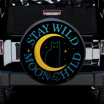 Stay Wild Moon Child Black Cat Car Spare Tire Cover