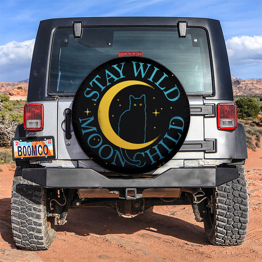 Stay Wild Moon Child Black Cat Car Spare Tire Cover