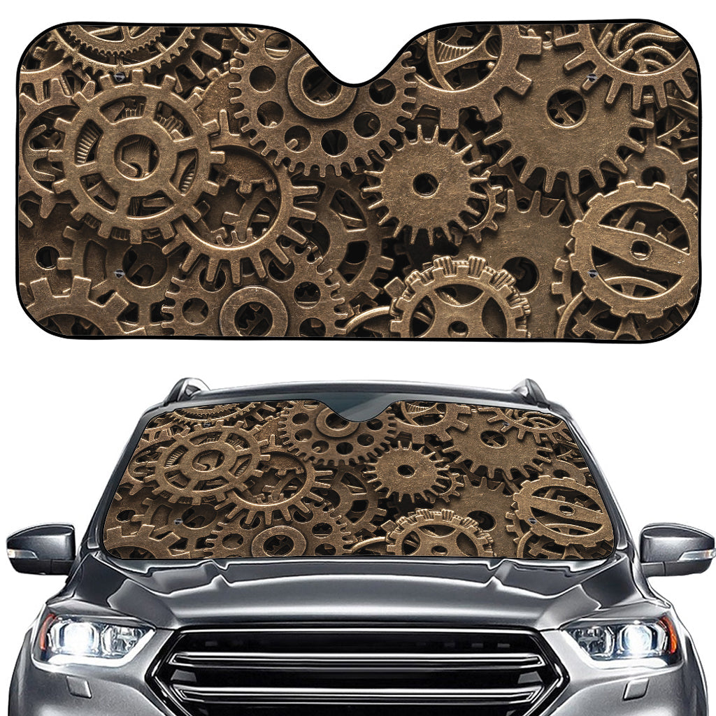 Steampunk Brass Gears And Cogs Print Car Windshield Sun Shade