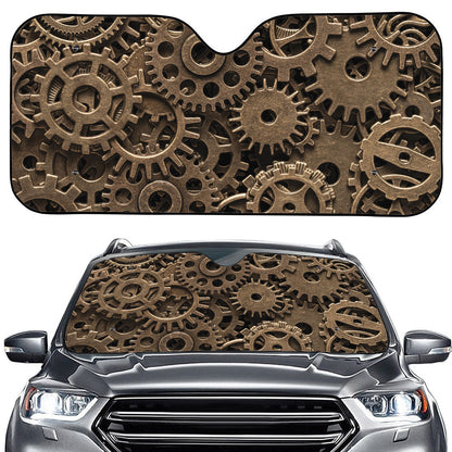 Steampunk Brass Gears And Cogs Print Car Windshield Sun Shade