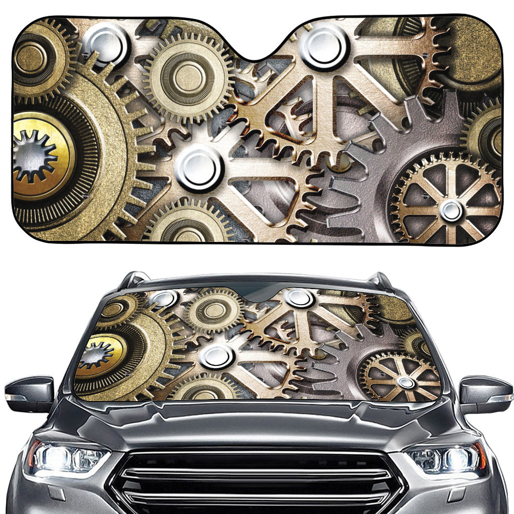 Steampunk Metallic Gears Print Car Windshield Sun Shade
