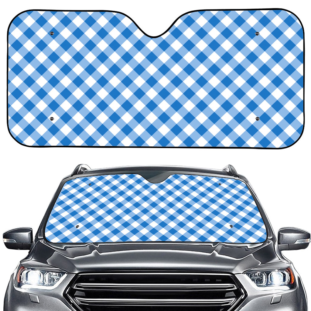 Steel Blue And White Gingham Print Car Windshield Sun Shade