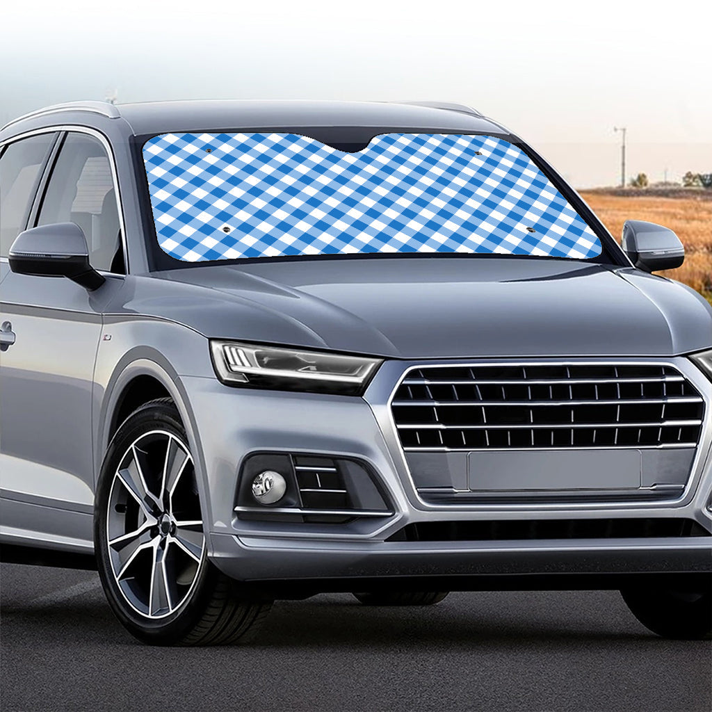 Steel Blue And White Gingham Print Car Windshield Sun Shade