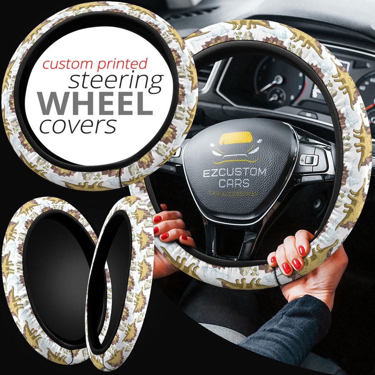 Stegosaurus Pattern Anime Steering Wheel Cover Custom Dinosaur Car Accessories