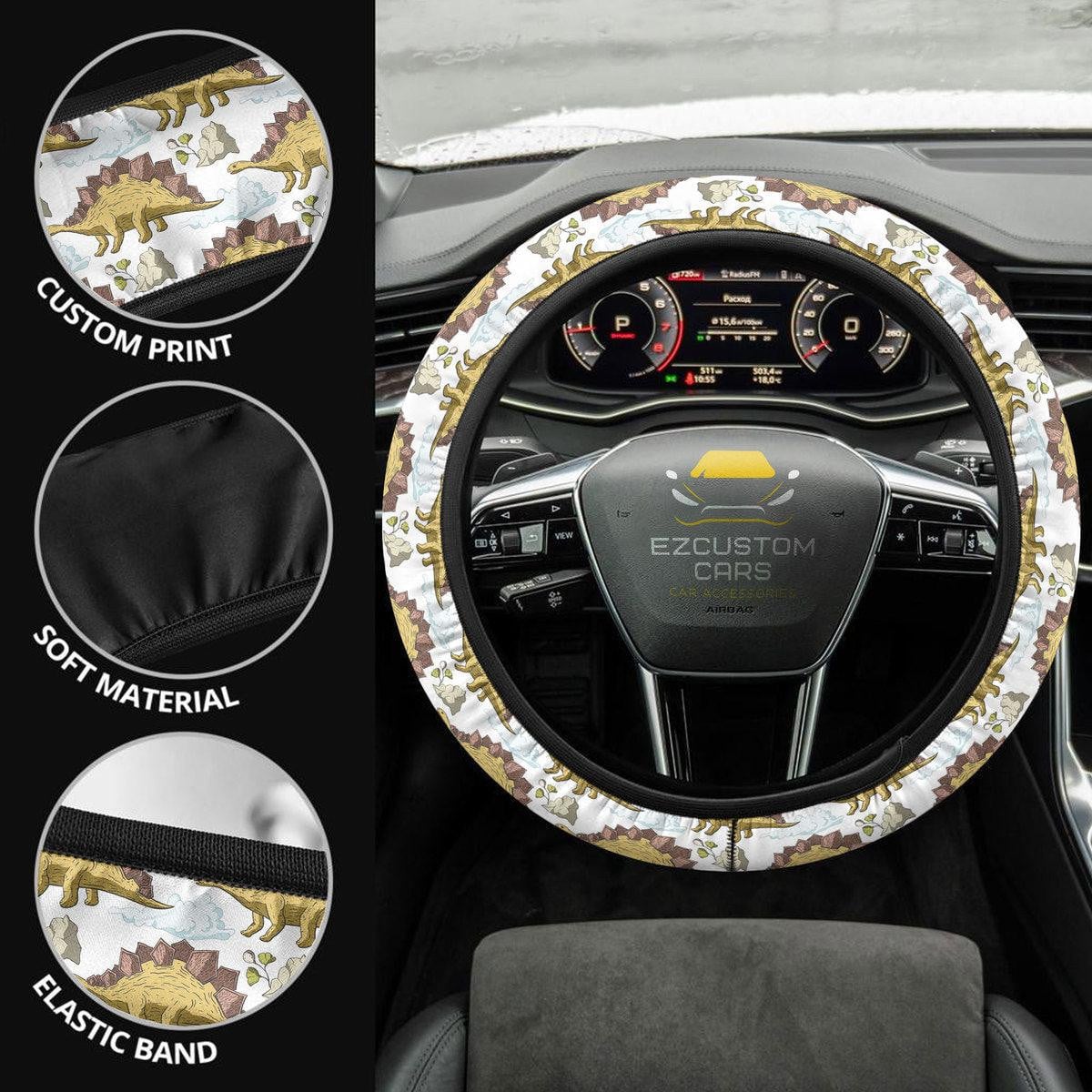 Stegosaurus Pattern Anime Steering Wheel Cover Custom Dinosaur Car Accessories