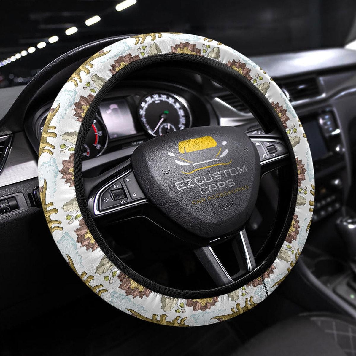 Stegosaurus Pattern Anime Steering Wheel Cover Custom Dinosaur Car Accessories