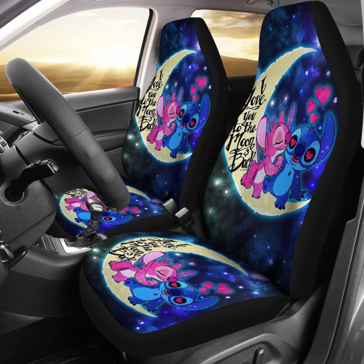 Stich & Angel Love Car Seat Covers Cartoon Fan Gift H041420 Universal Fit 084218
