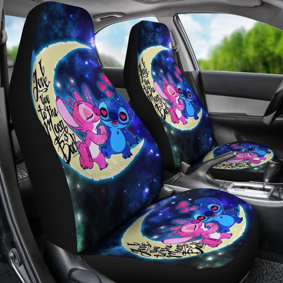 Stich & Angel Love Car Seat Covers Cartoon Fan Gift H041420 Universal Fit 084218