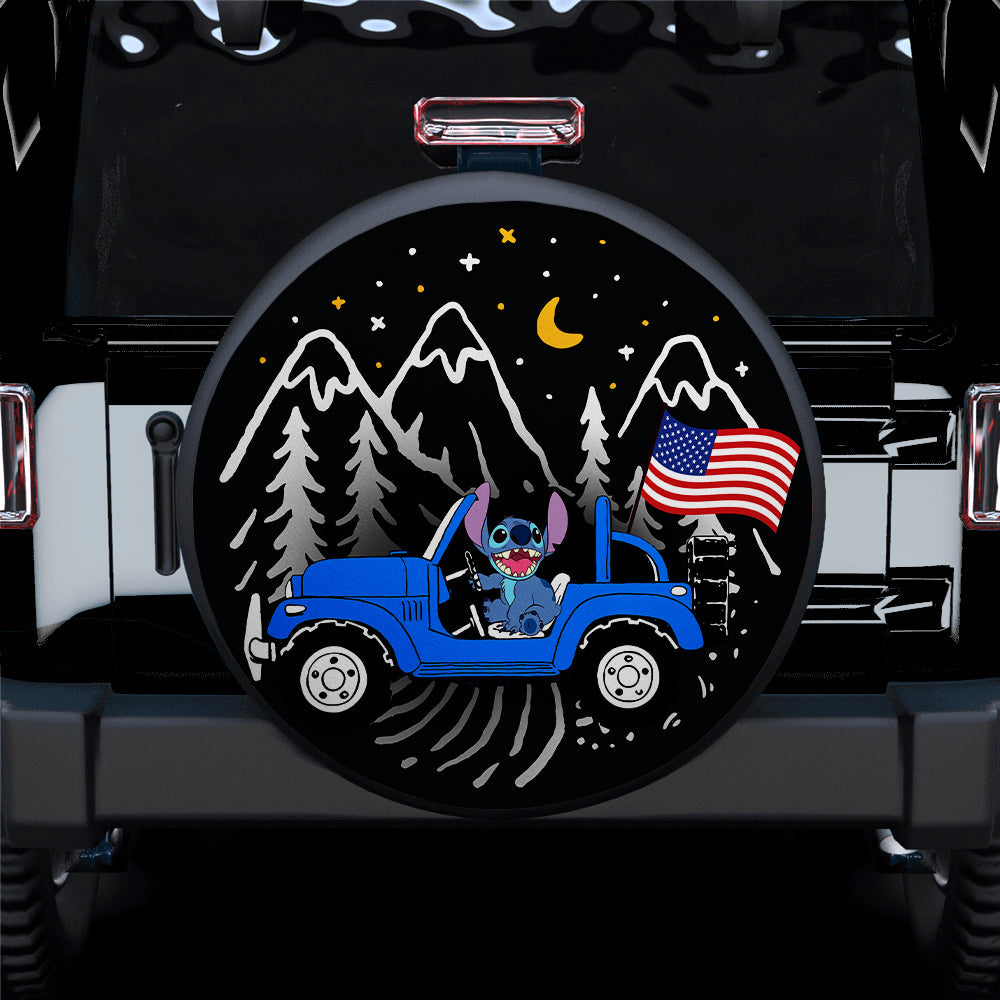 Stitch American Flag Ride Jeep Starry Night Blue Car Spare Tire Cover
