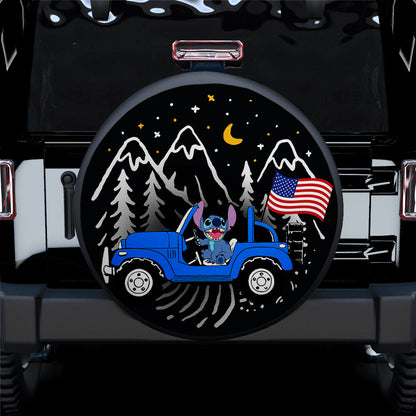 Stitch American Flag Ride Jeep Starry Night Blue Car Spare Tire Cover