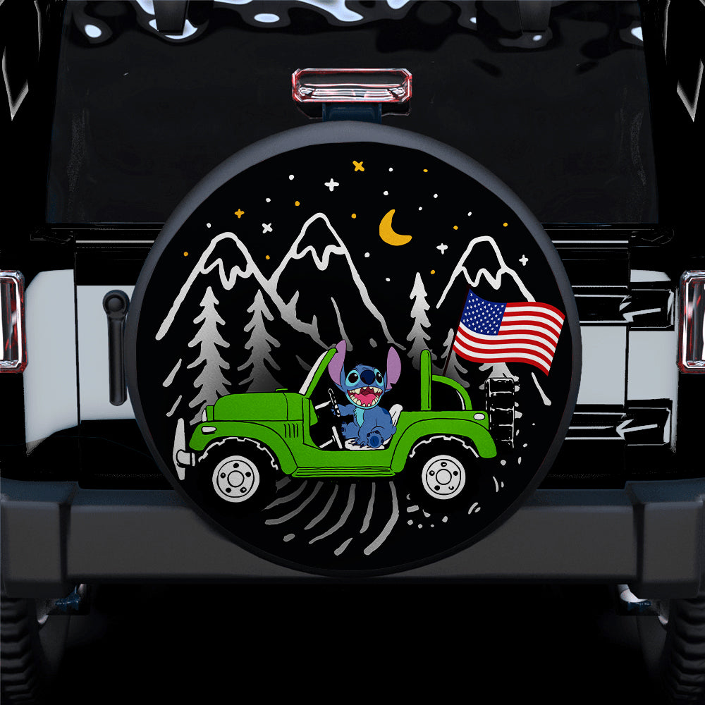 Stitch American Flag Ride Jeep Starry Night Green Car Spare Tire Cover