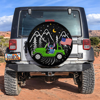 Stitch American Flag Ride Jeep Starry Night Green Car Spare Tire Cover
