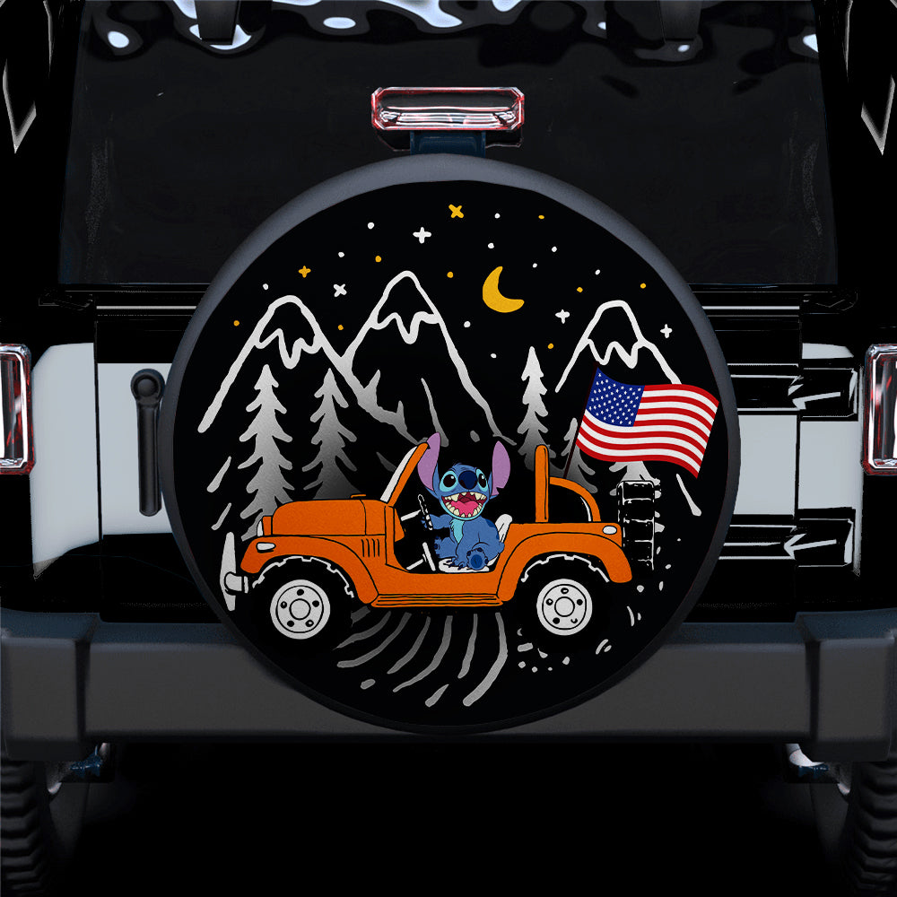 Stitch American Flag Ride Jeep Starry Night Orange Car Spare Tire Cover