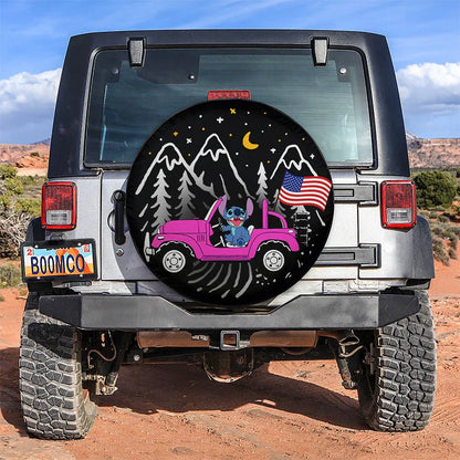 Stitch American Flag Ride Jeep Starry Night Pink Car Leather Spare Tire Cover - PersonalizedFury