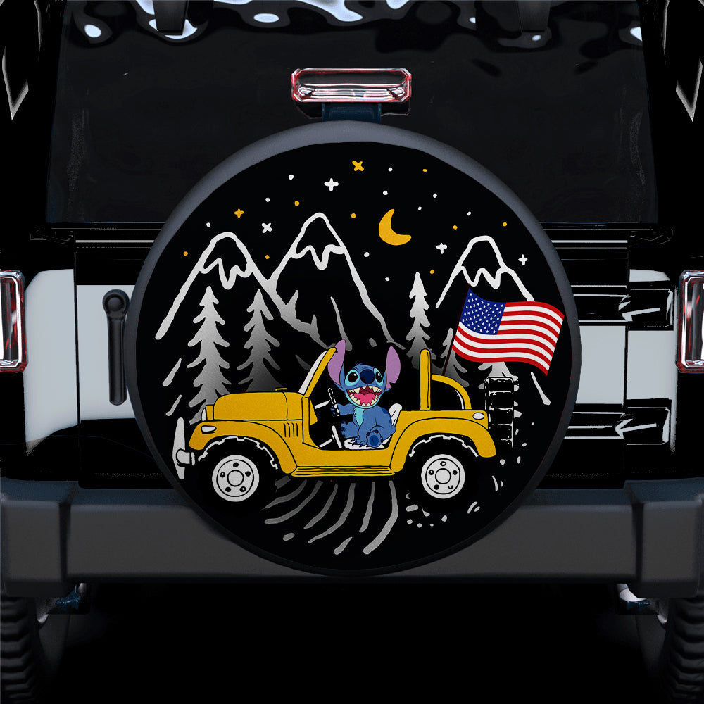 Stitch American Flag Ride Jeep Starry Night Yellow Car Spare Tire Cover