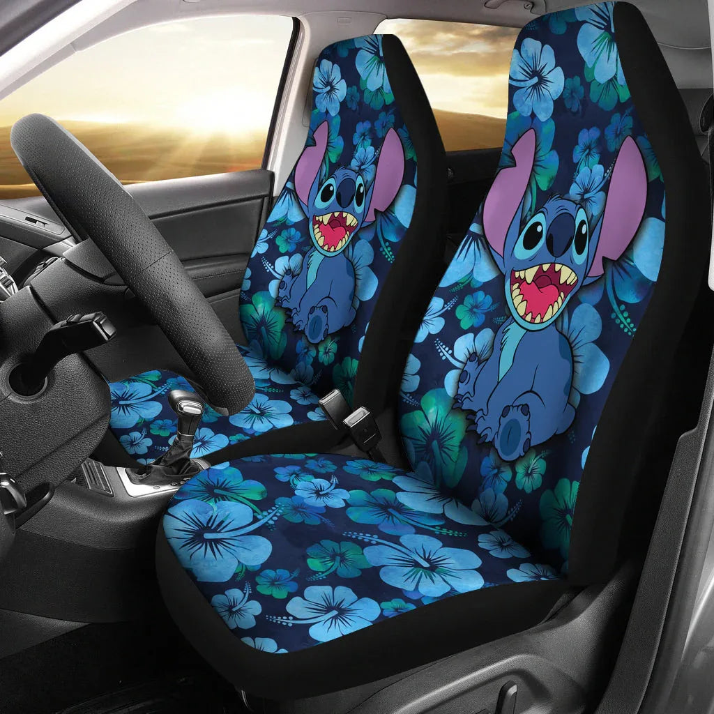 Stitch Car Seat Covers Hawaii Flowers Car Accessories - PersonalizedFury