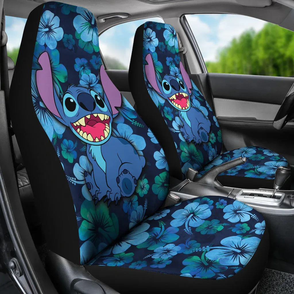 Stitch Car Seat Covers Hawaii Flowers Car Accessories - PersonalizedFury