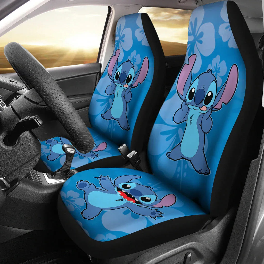 Stitch Car Seat Covers Stitch Hawaii Flowers Car Accessories - PersonalizedFury
