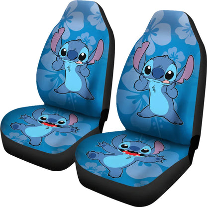Stitch Car Seat Covers Stitch Hawaii Flowers Car Accessories - PersonalizedFury