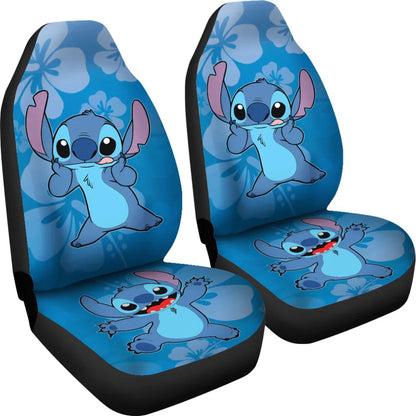 Stitch Car Seat Covers Stitch Hawaii Flowers Car Accessories - PersonalizedFury