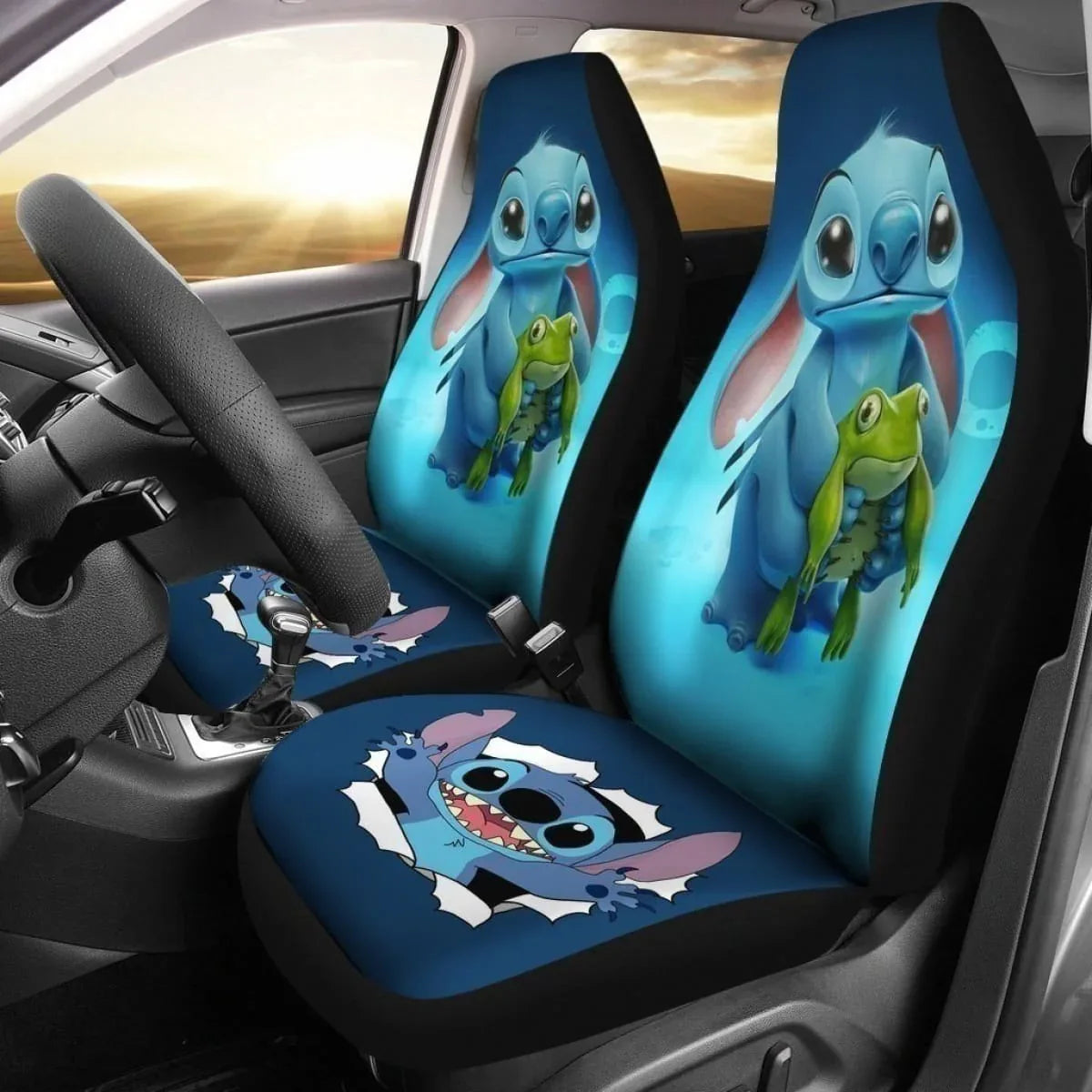 Stitch & Frog Funny Car Seat Covers Universal Fit - PersonalizedFury