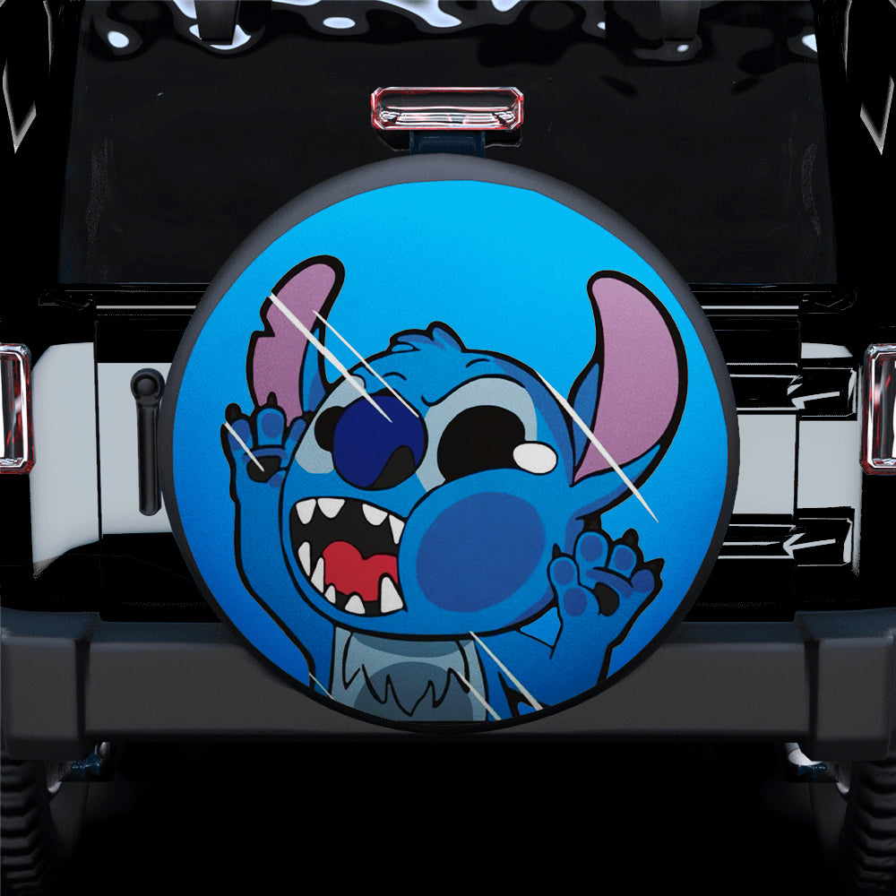 Stitch Funny Hitting Glass Car Spare Tire Cover