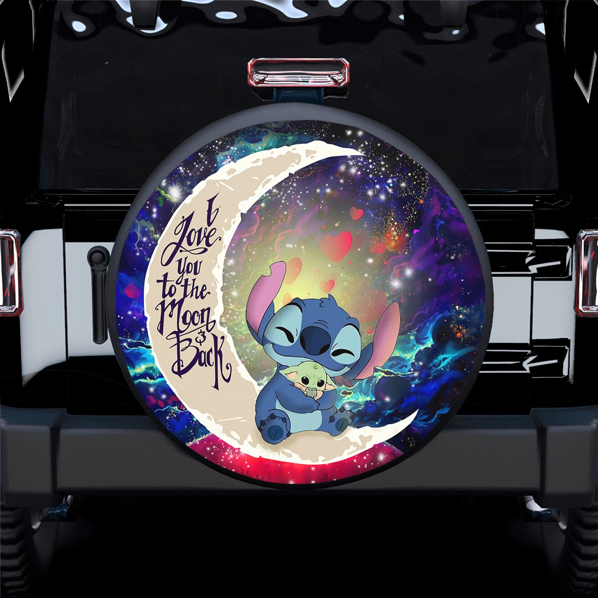 Stitch Hold Baby Yoda Love You To The Moon Galaxy Spare Tire Cover