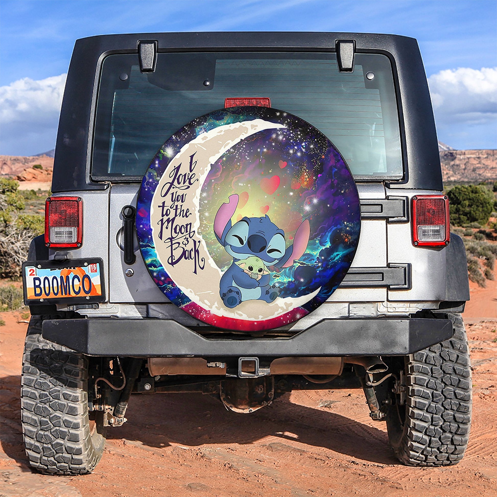 Stitch Hold Baby Yoda Love You To The Moon Galaxy Spare Tire Cover