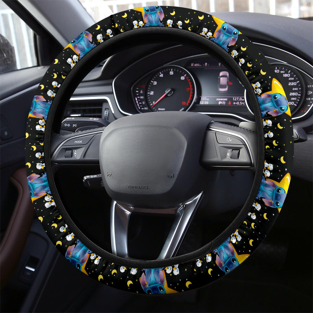 Stitch Love Moon And Back Premium Car Steering Wheel Cover