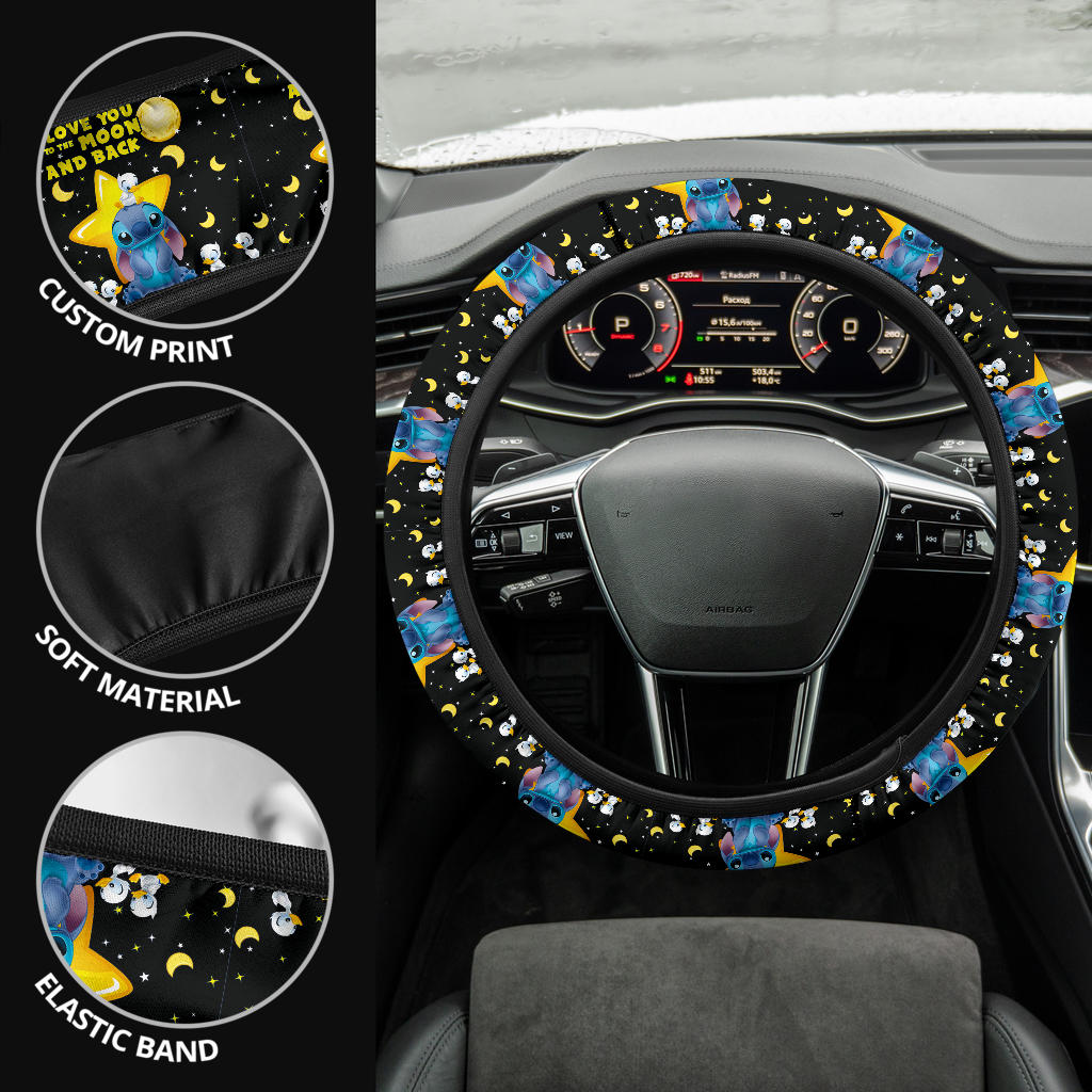 Stitch Love Moon And Back Premium Car Steering Wheel Cover