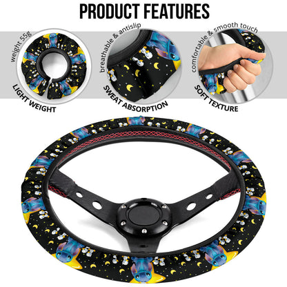 Stitch Love Moon And Back Premium Car Steering Wheel Cover