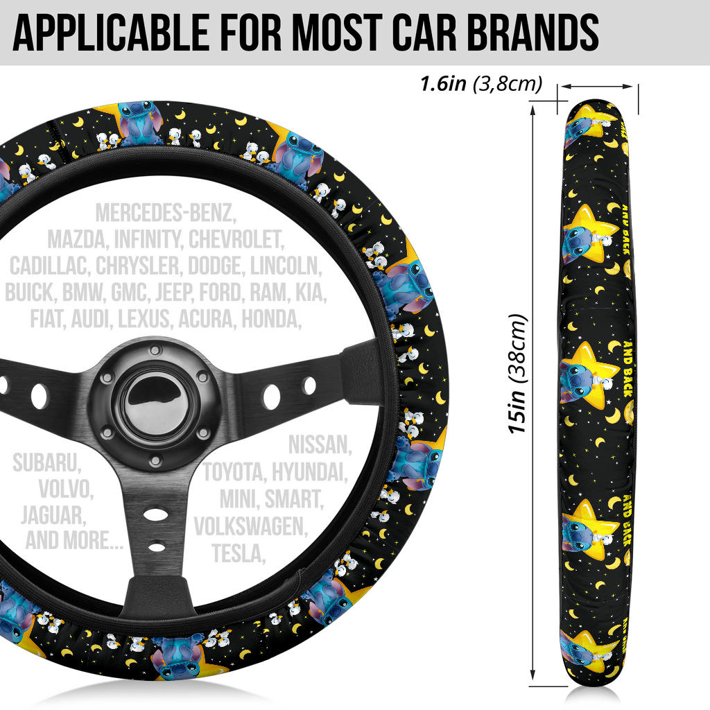 Stitch Love Moon And Back Premium Car Steering Wheel Cover
