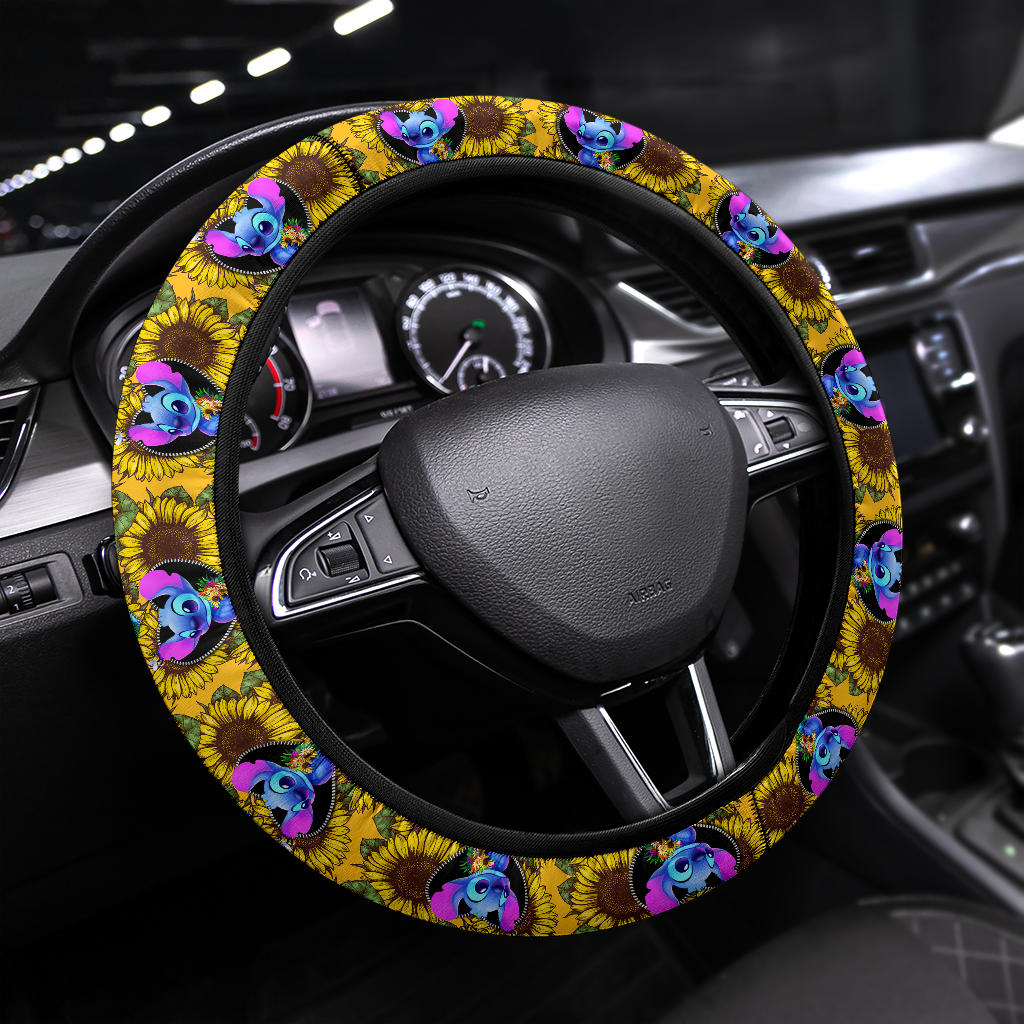 Stitch Sunflower Car Steering Wheel Cover