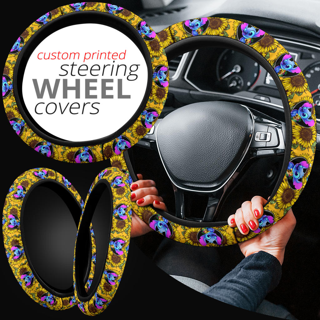 Stitch Sunflower Car Steering Wheel Cover